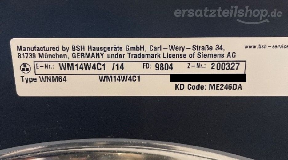 Typenschild Siemens WM14W4C1/14