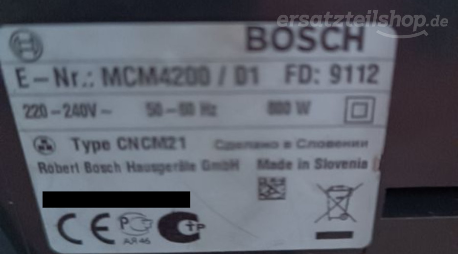 Typenschild Bosch MCM4200/01