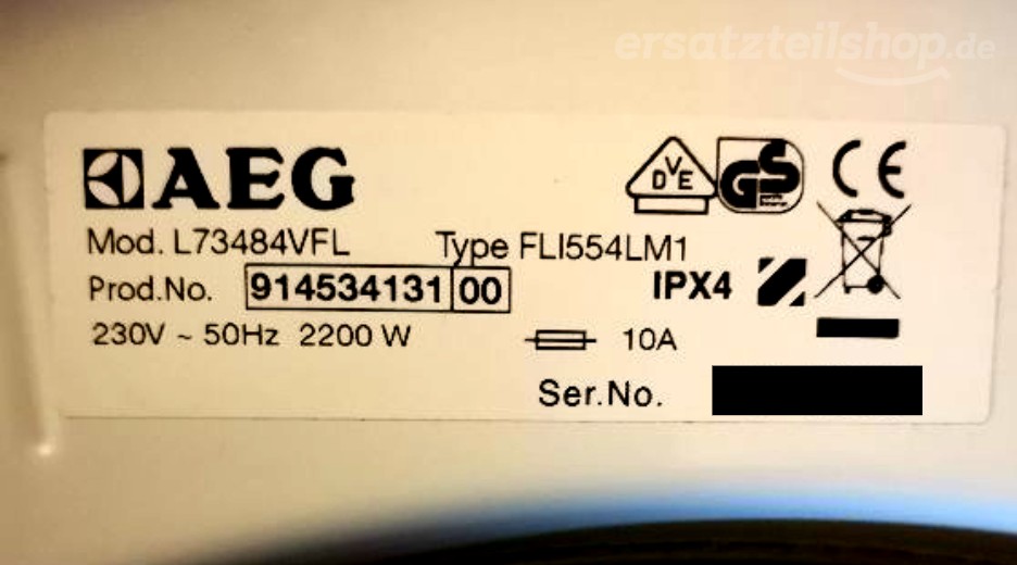 Typenschild AEG L73484VFL 91453413100