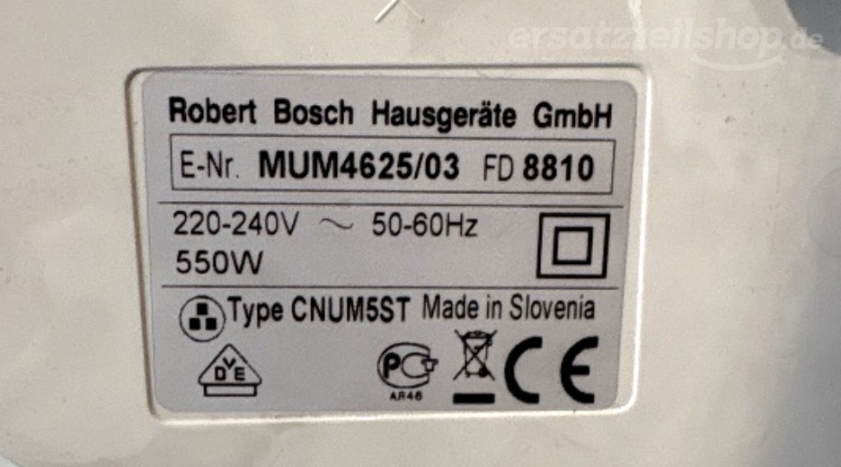 Typenschild Bosch ProfiMixx 46 MUM4625/03