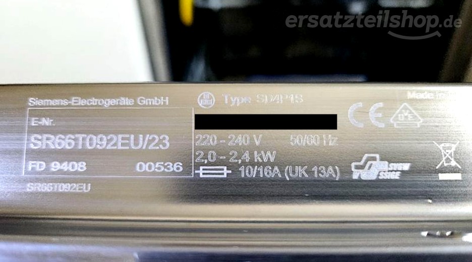 Typenschild Siemens SR66T092EU/23