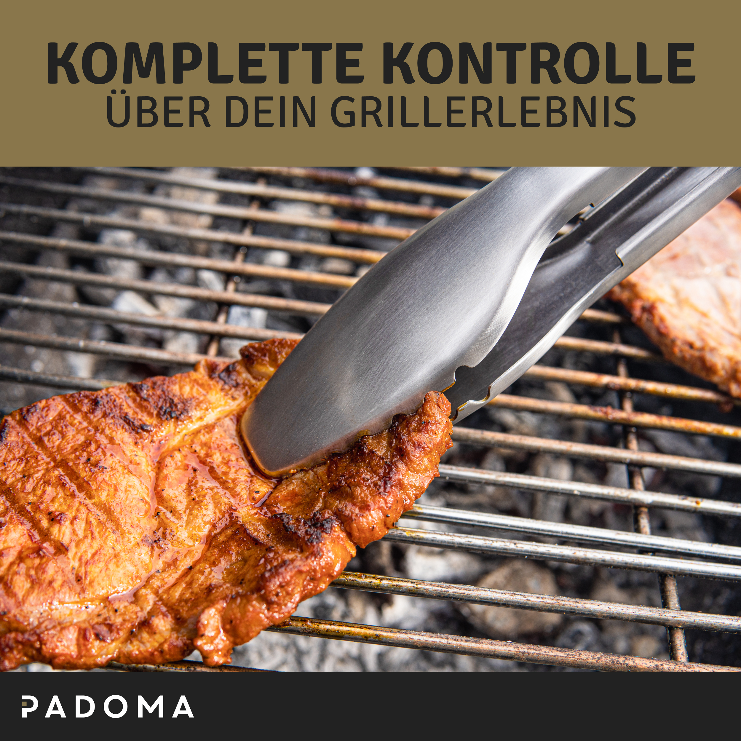 Profi Grillzange - Lebensmittelechte Grillzange Edelstahl mit Automatik-Verriegelung