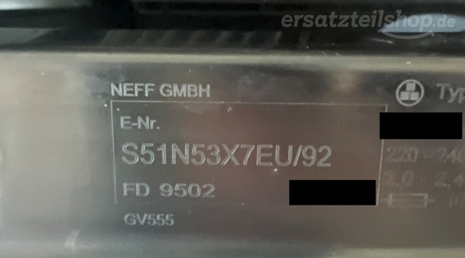 Typenschild Neff S51N53X7EU/92