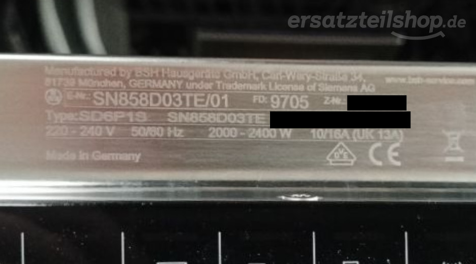 Typenschild Siemens SN858D03TE/01