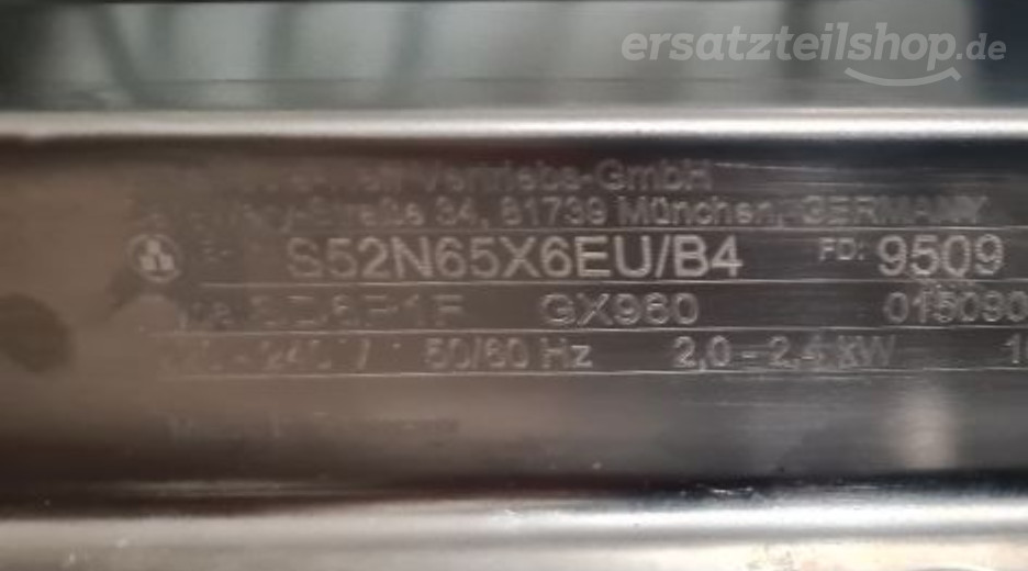 Typenschild Neff S52N65X6EU/B4