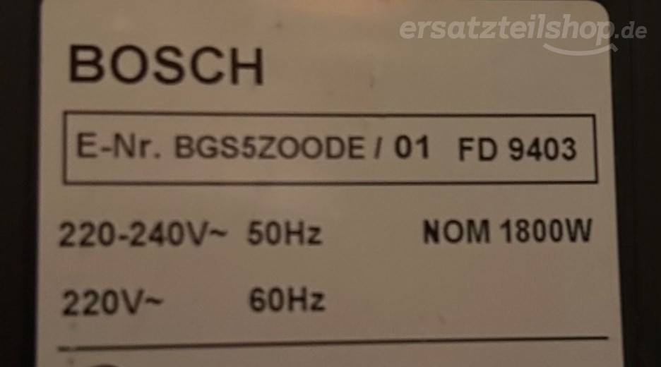 Typenschild Bosch BGS5ZOODE/01