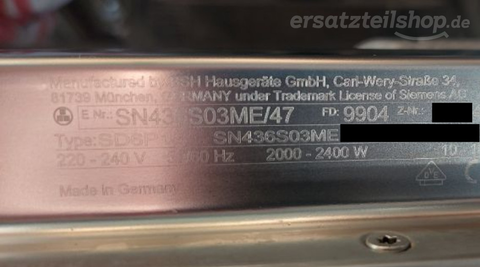 Typenschild Siemens SN436S03ME/47