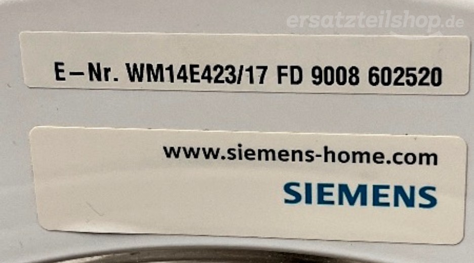 Typenschild Siemens WM14E423/17