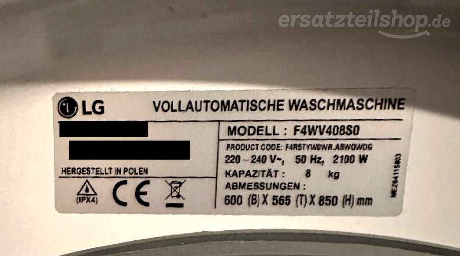 Typenschild LG F4WV408S0