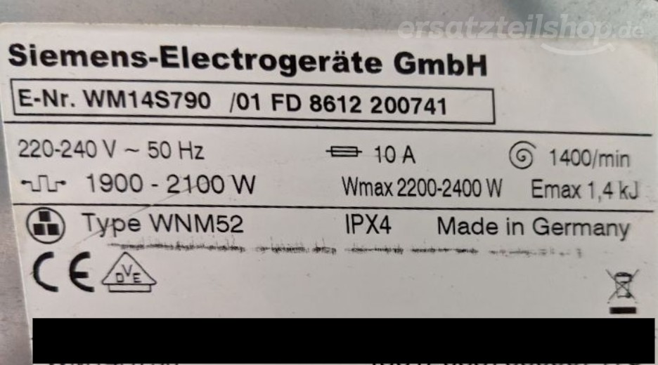Typenschild Siemens WM14S790/01