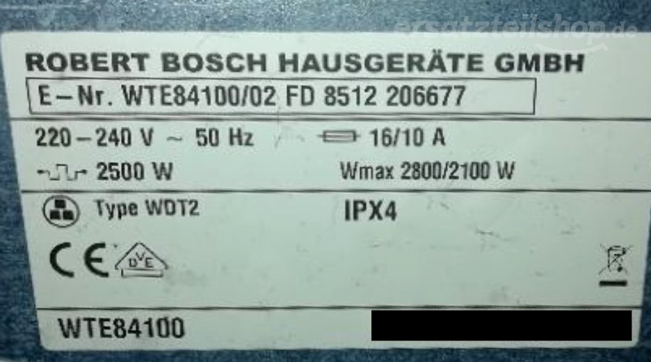 Typenschild Bosch WTE84100/02