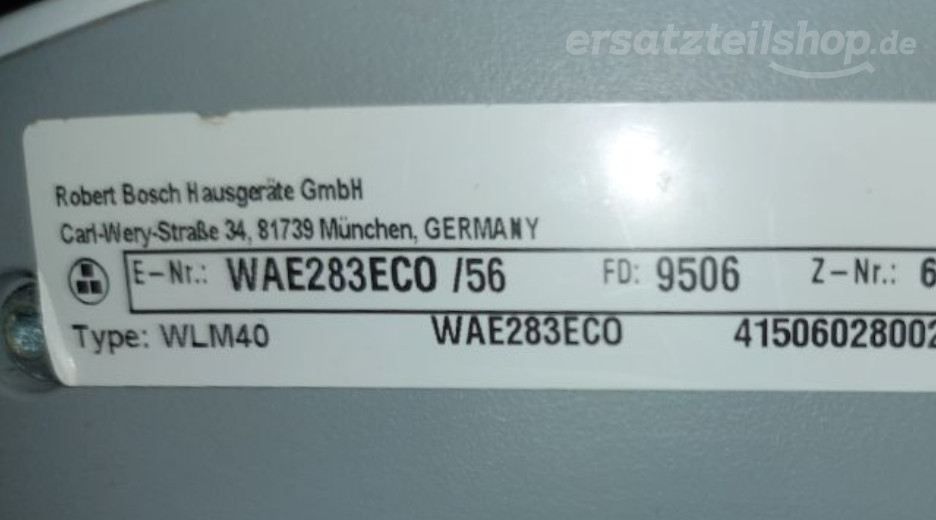 Typenschild Bosch WAE283ECO/56