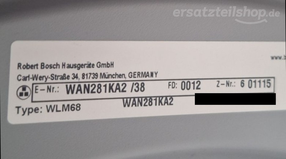 Typenschild Bosch WAN281KA2/38