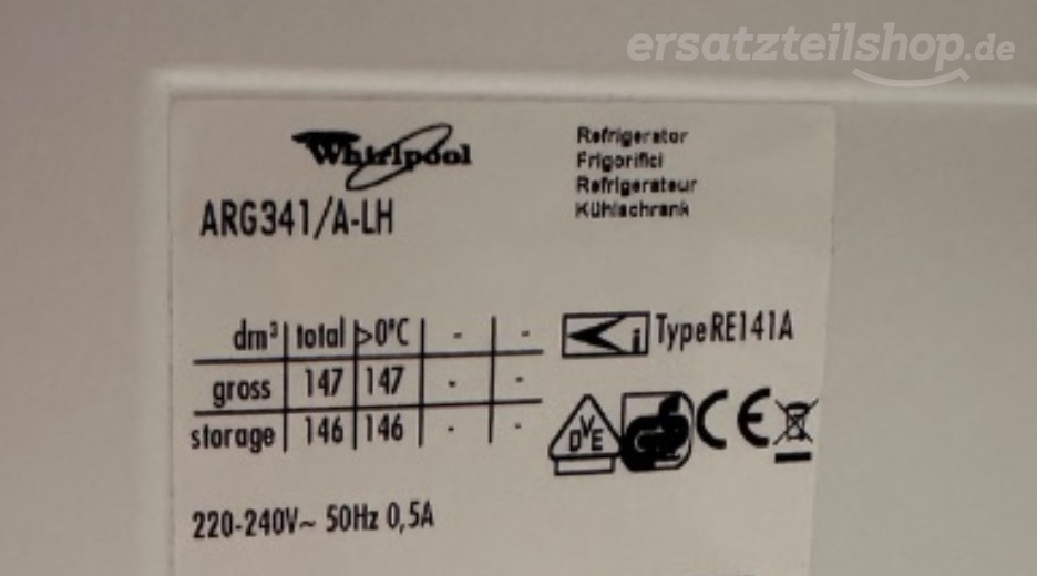 Typenschild Whirlpool ARG 341/A-LH 853434122025