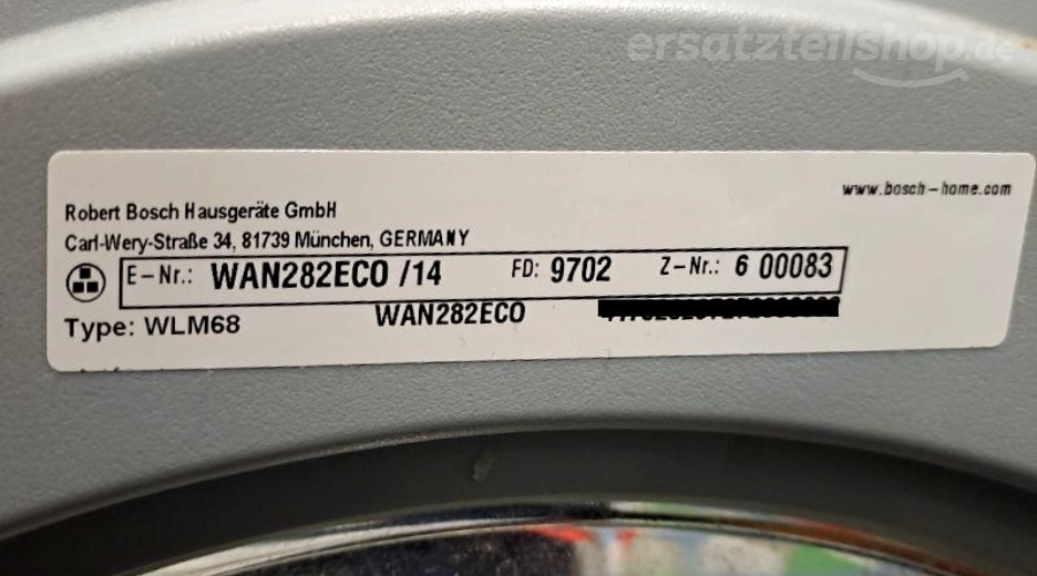 Typenschild Bosch WAN282ECO/14