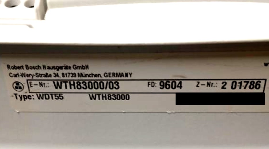 Typenschild Bosch WTH83000/03