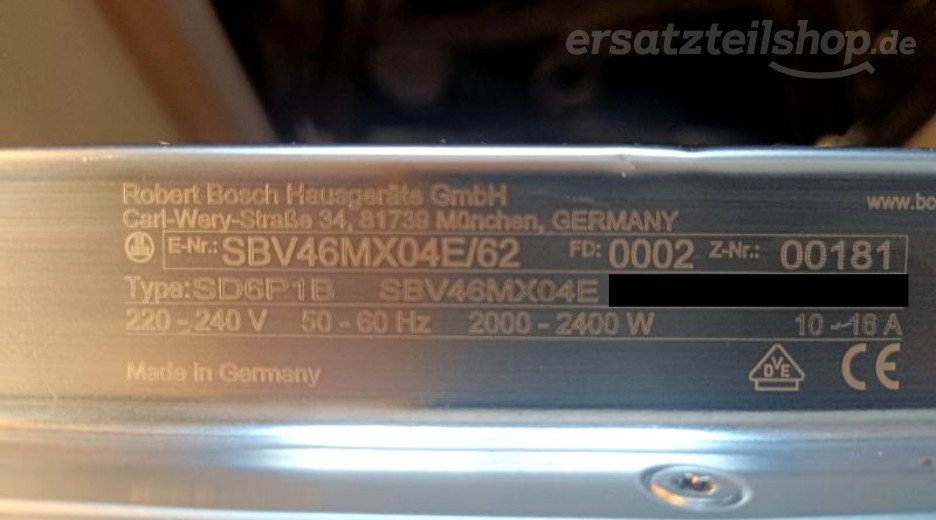 Typenschild Bosch SBV46MX04E/62