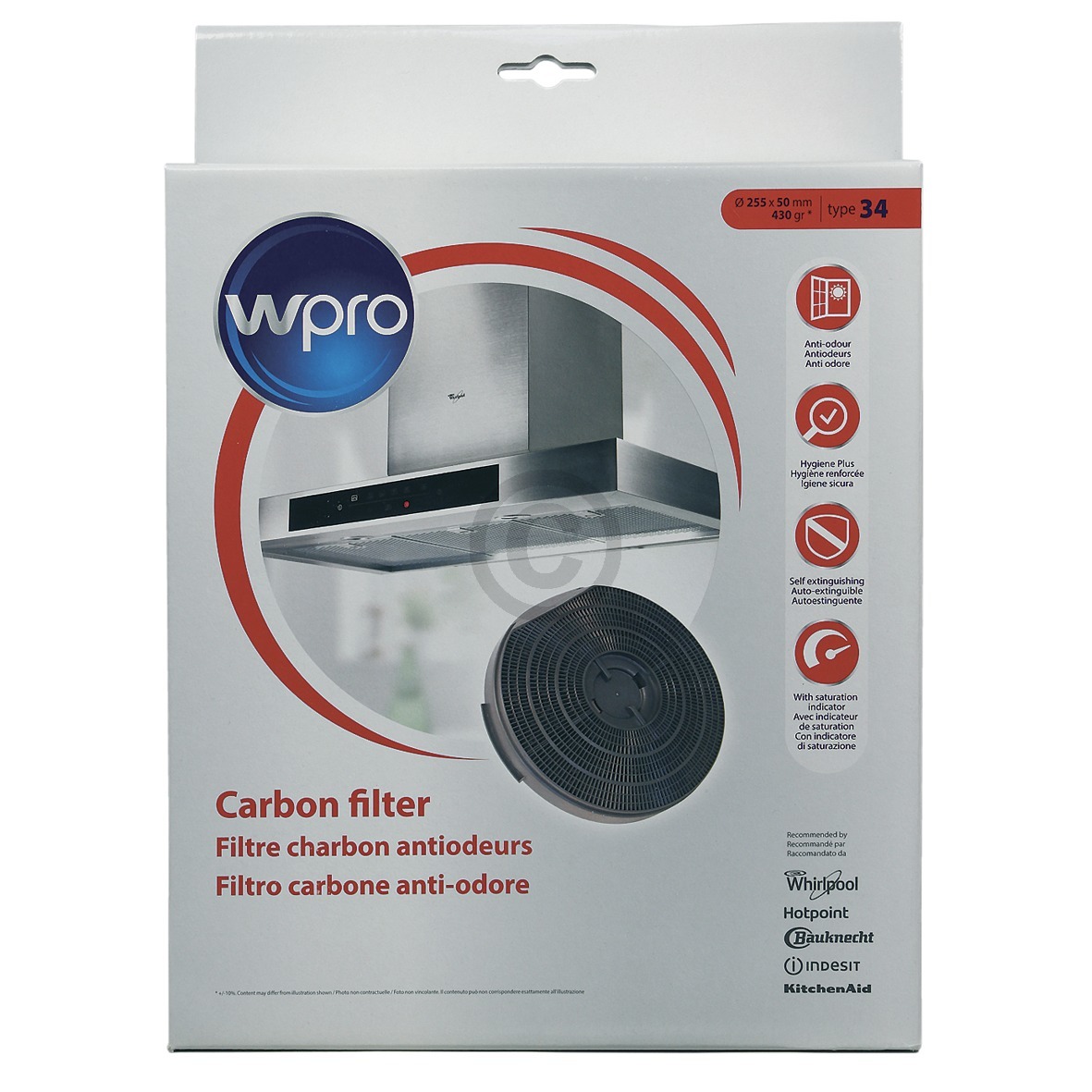 Kohlefilter Ø 255mm Wpro 484000008610 AEG, Electrolux, Juno, Zanussi, Bauknecht,