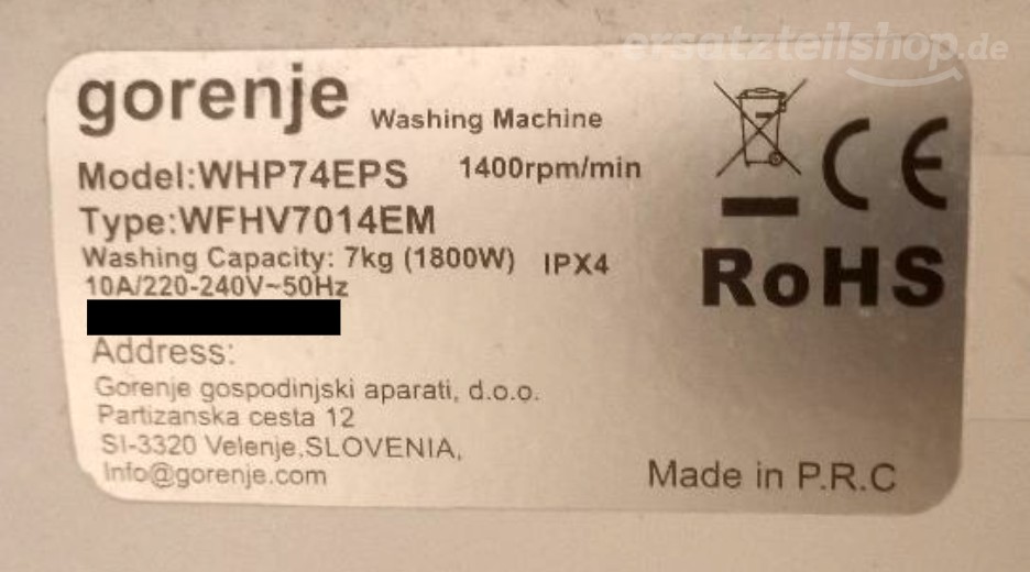 Typenschild Gorenje WHP74EPS 737935