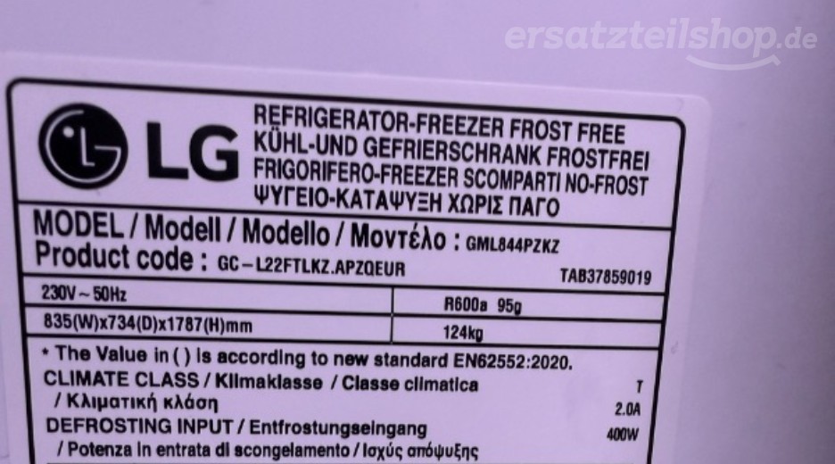 Typenschild LG GML844PZKZ