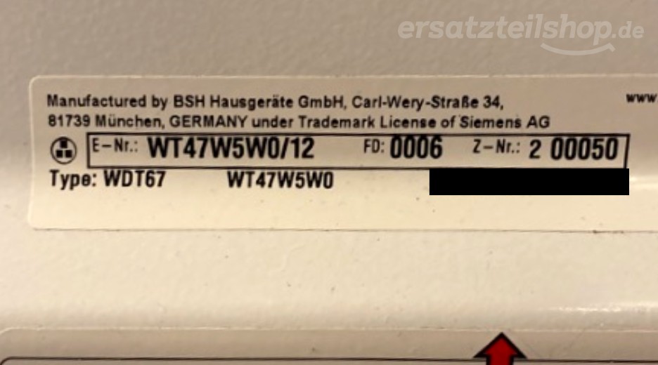 Typenschild Siemens WT47W5W0/12