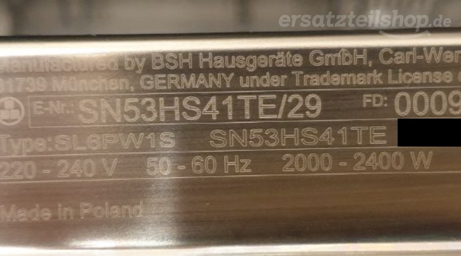 Typenschild Siemens SN53HS41TE/29