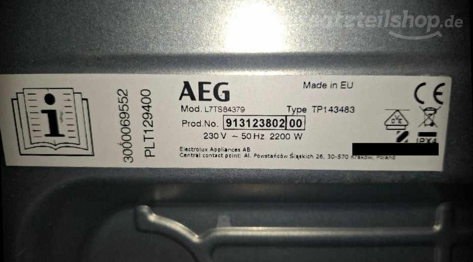 Typenschild AEG L7TS84379 91312380200