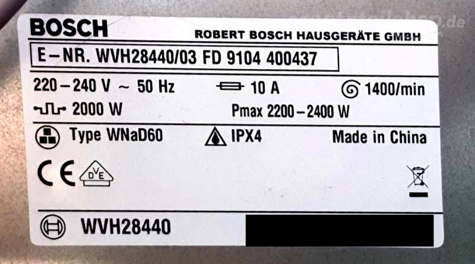 Typenschild Bosch WVH28440/03