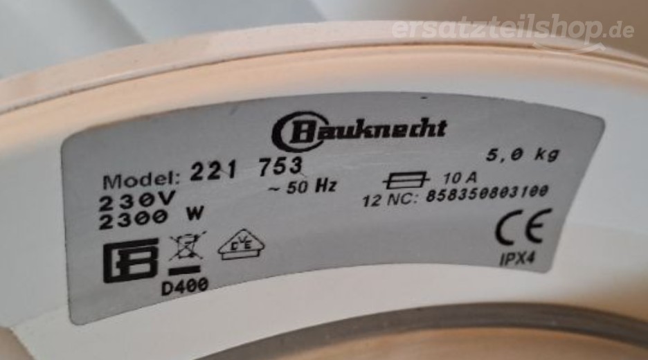 Typenschild Bauknecht WA Super 14 858350603100