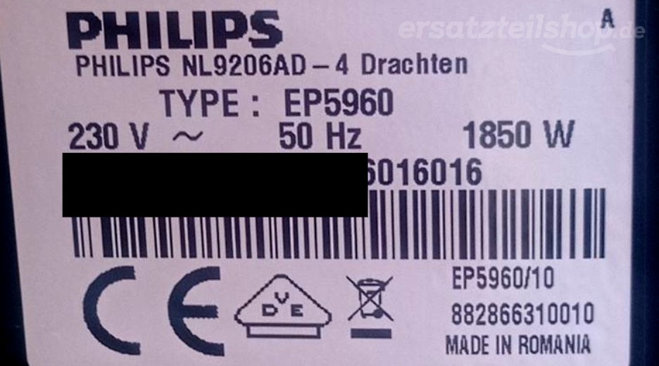 Typenschild Philips Series 5000 EP5960/10