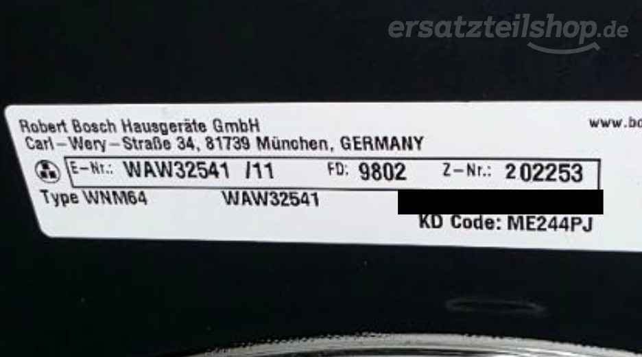 Typenschild Bosch WAW32541/01