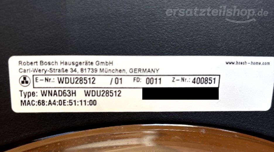 Typenschild Bosch WDU28512/01