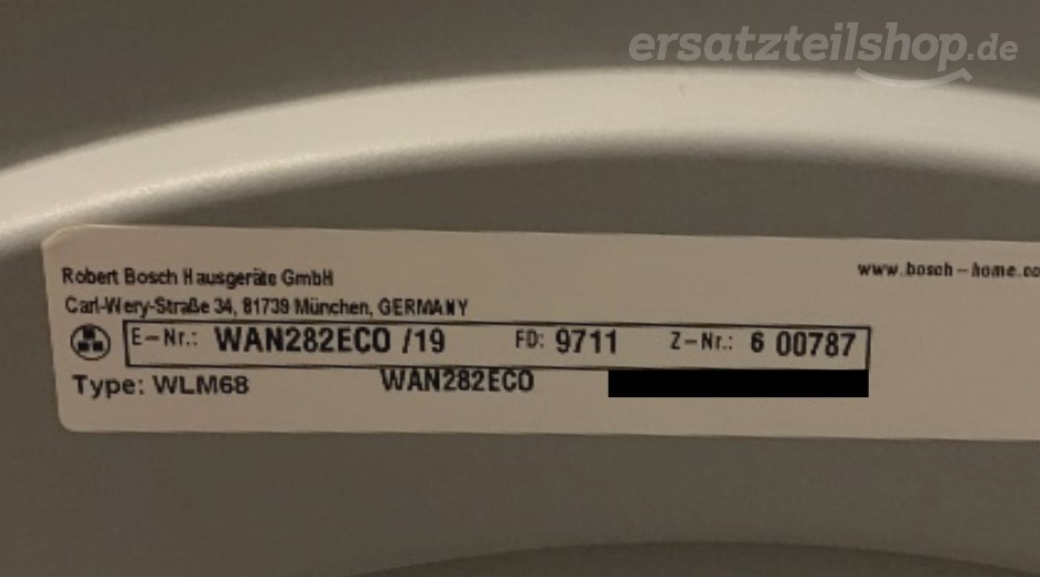Typenschild Bosch WAN282ECO/19