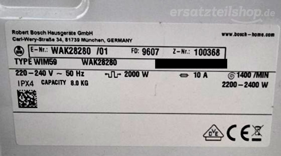 Typenschild Bosch WAK28280/01