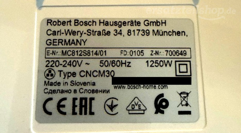 Typenschild Bosch MC812S814/01