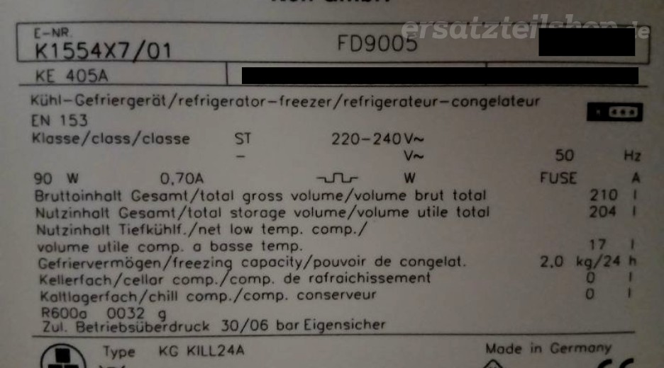 Typenschild Neff K1554X7/01