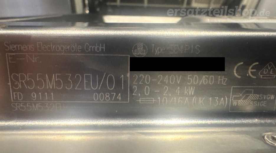 Typenschild Siemens SR55M532EU/01