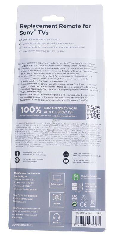 Fernbedienung für Sony TV One For All URC4912 TV-Steuerung