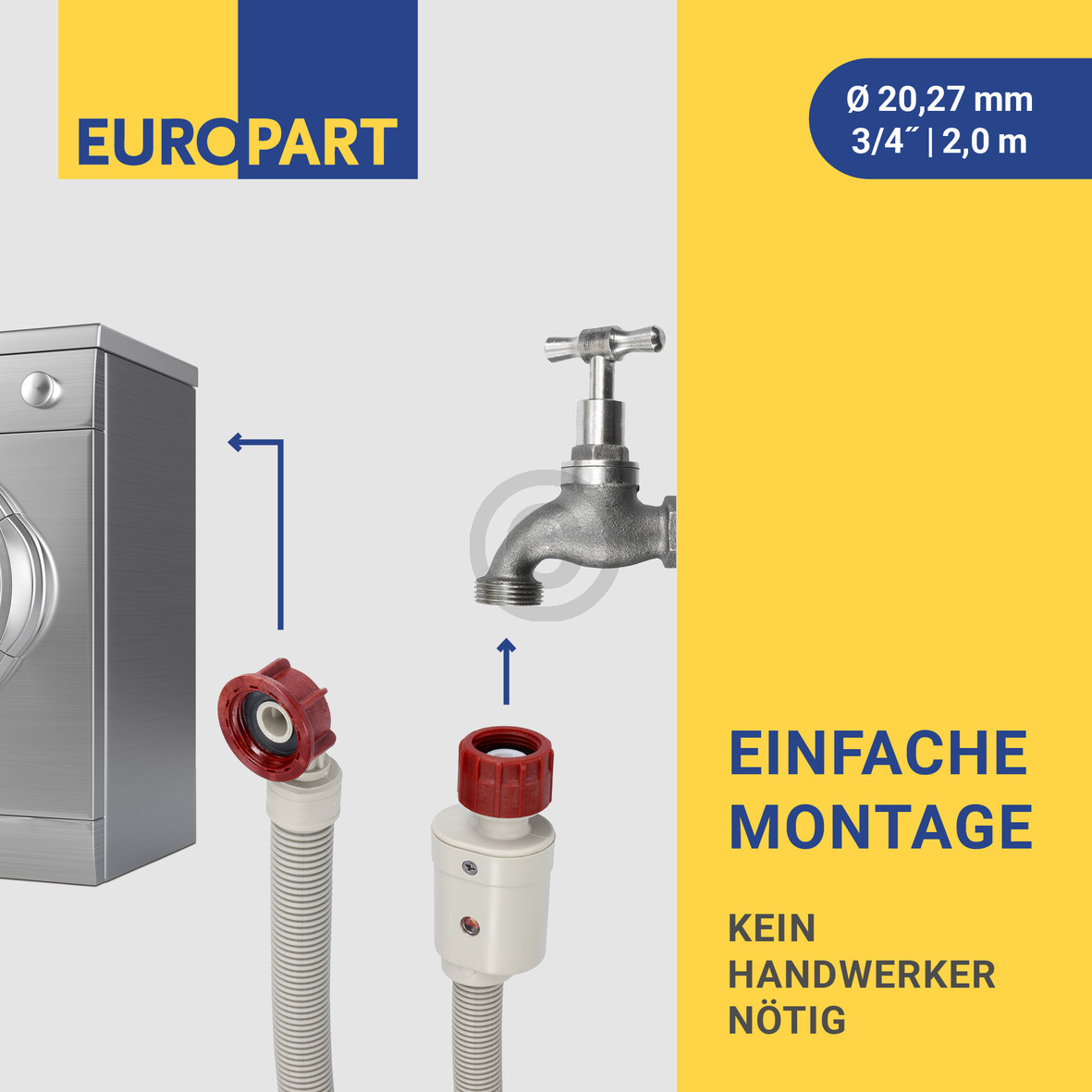 Zulaufschlauch Aquastop 2,0m 90°C universal für Waschmaschine Geschirrspüler 762468