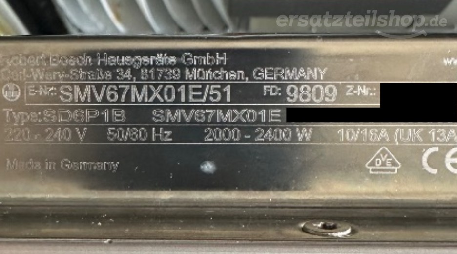Typenschild Bosch SMV67MX01E/51