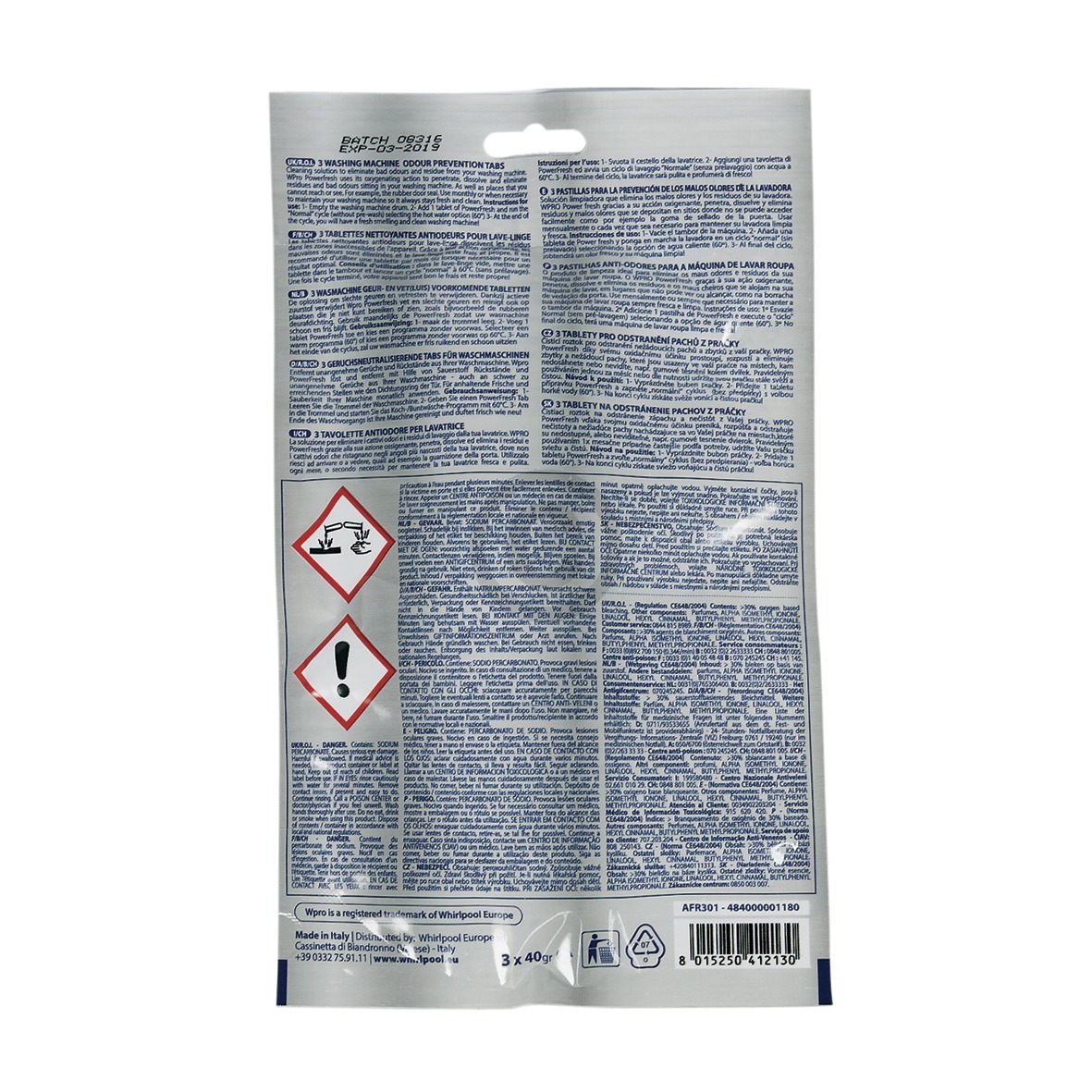 Waschmaschine Geruchsentferner Tabs Wpro 484000001180 AFR301 PowerFresh 3Stk