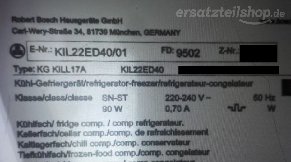 Typenschild Bosch KIL22ED40/01