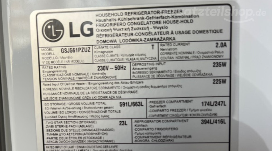Typenschild LG GSJ561PZUZ.APZQEUR GSJ561PZUZ.APZQEUR
