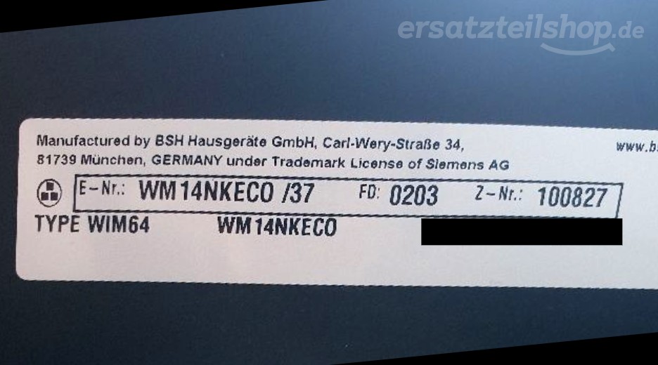 Typenschild Siemens WM14NKECO/37