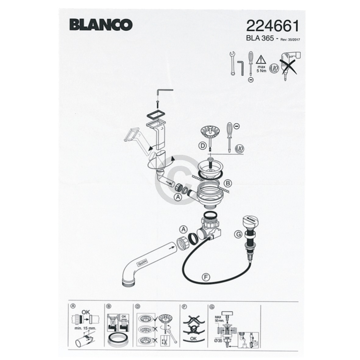 Ablaufgarnitur 3,5" BLANCO 224661 für Favos Spülbecken Küchenspüle
