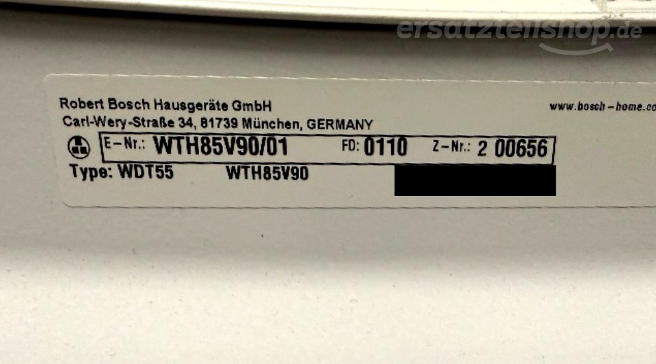 Typenschild Bosch WTH85V90/01