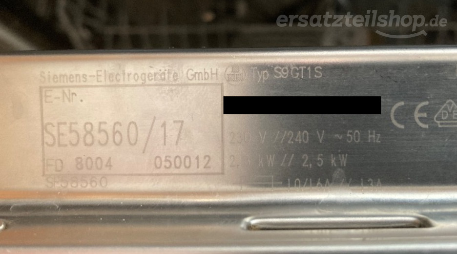 Typenschild Siemens SE58560/17