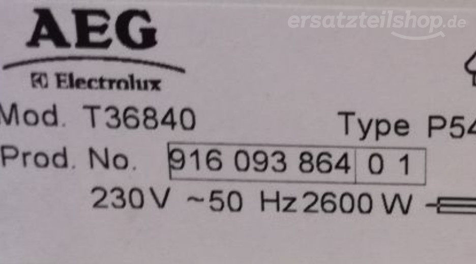 Typenschild AEG T36840 91609386401