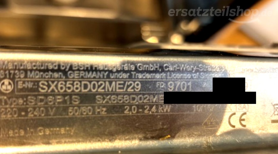 Typenschild Siemens SX658D02ME/29