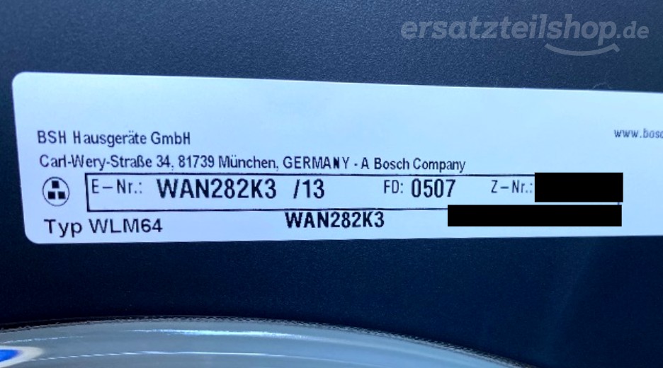 Typenschild Bosch WAN282K3/13
